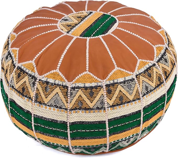 Marrakesh Gallery Bohemian Unstuffed Moroccan Pouf Ottoman, Round Ottoman Foot Rest, Handmade Bean Bag with Large Storage - Cover Floor Chair for Living Room, Bedroom - Ideal as Wedding Gifts