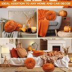 2 Pcs Round Throw Pillows 15 Inch Decorative Velvet Pleated Pumpkin Pillows Boho Floor Pillow with Center Button for Living Room Couch Chair Bed Sofa Home Decoration (Orange)