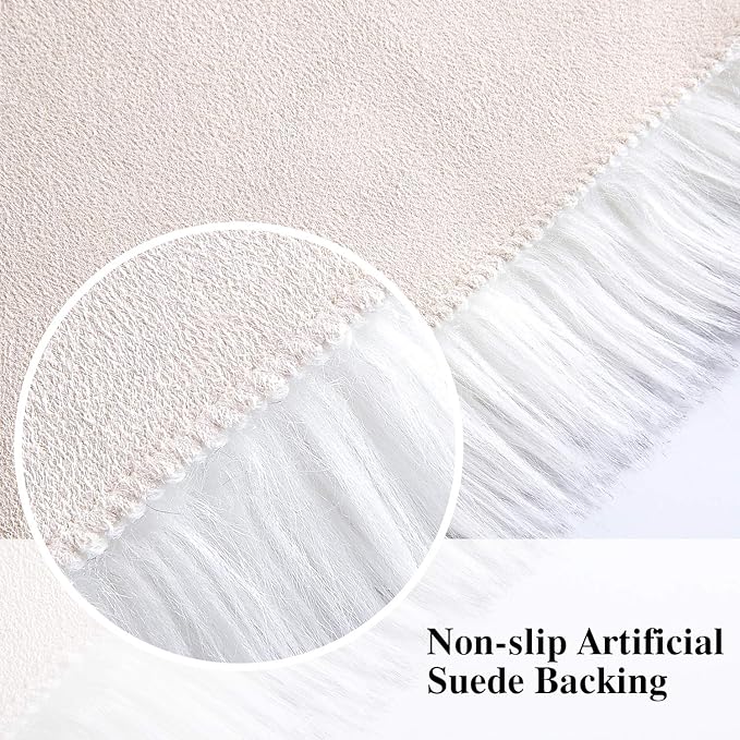Softlife White Faux Fur Sheepskin Chair Cover Seat Cushion Pad Super Soft Area Rugs for Living Bedroom Sofa Dorm (1.6ft x 1.6ft, White-Grey Tip)