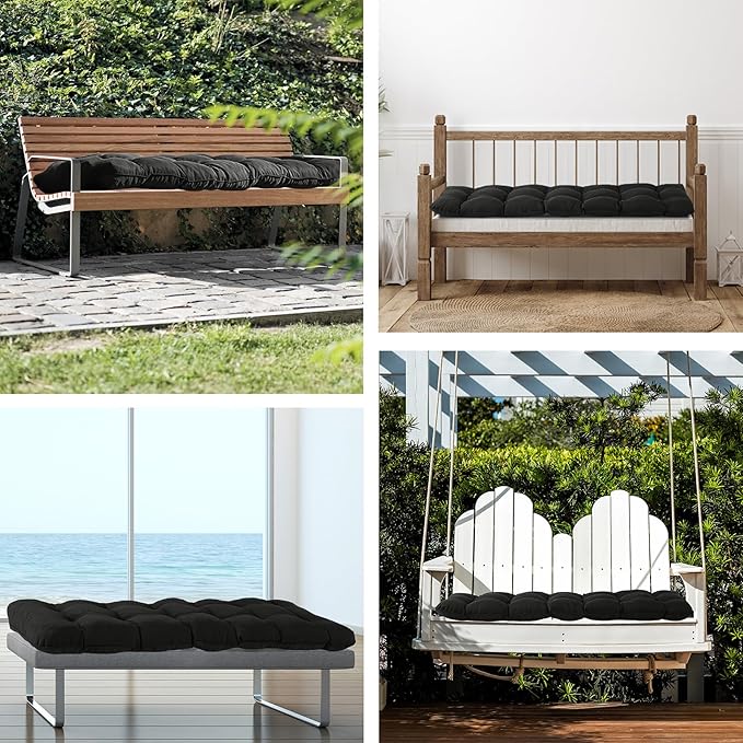 Outdoor Bench Cushion, 59x18x5 Inch, Waterproof Bench Cushion for Outdoor/Indoor Furniture, Tufted Patio Bench Seat Cushion, Fade Resistant Outdoor Cushions for Porch Swing Couch, Black