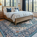 Lessymo Area Rug 6x9, Machine Washable Area Rugs, Super Soft Faux-Wool Area Rugs for Living Room Bedroom Kitchen, Boho Vintage Floral, Non-Slip Low Pile, Kid & Pet Friendly, Dark Green