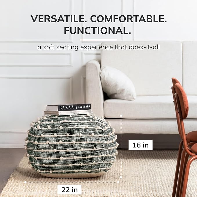 Anji Mountain Pouf Ottoman Foot Rest, Handmade Ottoman Pouf, Comfortable Foot Stool, Decorative Floor Seating for Living Room Decor, Bedroom & Home Décor Accent - Cedar