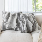 MOOX Rabbit Fur Throw Pillow Covers Decorative Fluffy Soft Fuzzy Plush Luxury Genuine Animal Skin Lumbar Pillow 18"x18" Cushion Cover, Couch-Grey White