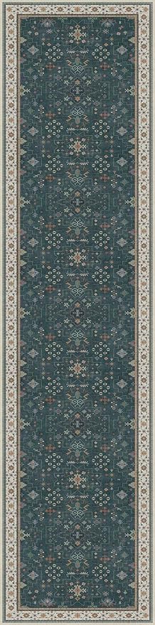 Dark Green Hallway Runner Rug 12 ft Long - Modern Vintage Boho Eclectic Floral with Brown Accent, Washable Low Pile Non-Slip Extra Long Wide Runner Rugs for Kitchen, 3x12