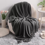 NTBAY Acrylic Knitted Throw Blanket, Lightweight and Soft Cozy Decorative Woven Blanket with Tassels for Travel, Couch, Bed, Sofa, 51x67 Inches, Grey Striped