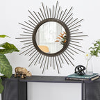 Large Sunburst Wall Mirror, Round Home Modern Metal Art Mirror for Bathroom Living Room Hallway Bedroom Balcony Farmhouse 24" x 24"