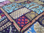 Mam Treasures Indian Bohemian Decorative Pillow Vintage Cushion Cover Patchwork Square Floor Pillow Cover Meditation Cushion Large Floor Pillow Indian Cushion (Dark Blue, 16 X 16 X 5 Inch)