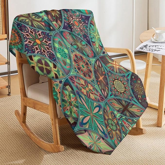 Vintage Mandala Throw Blanket Bohemian Boho Colorful Blanket for Sofa Bed Couch Chair Or Dorm 50"x60"