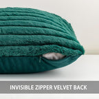 Pack of 2 Faux Fur Fall Throw Pillow Covers 18x18 Inch, Soft Plush Striped Neutral Couch Pillow Cover, with Velvet Back Modern Home Decor for Sofa Living Room Couch Bed Blackish Green