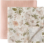 Little Jump 2-Pack Cotton Muslin Swaddle Blankets for Baby Boys Girls Unisex - Boho Floral Baby Blanket Nursery Swaddling Blankets- Large 47 x 47 inches Receiving Blanket Neutral (Vintage Blossom)