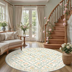 Round Area Rug for Living Room: 6 ft Floral Washable Circle Rug Soft Non-Slip Carpet Indoor Stain Resistant Low Pile Small Circular Rug for Bedroom Entryway Kitchen Nursery Home Office Beige/Multi