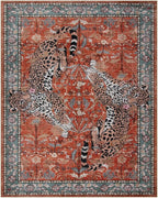 Moynesa Leopard Washable Rugs, 8x10 Area Rugs for Living Room, Soft Large Vintage 8x10 Bedroom Rug, Botanical Non Slip Ultra Thin Floor Carpet for Dining Room Home Office, Rust