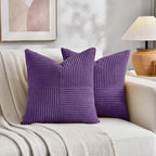 Fancy Homi 2 Packs Purple Decorative Throw Pillow Covers 20x20 Inch for Living Room Couch Bed, Farmhouse Boho Home Decor, Soft Corss Corduroy Patchwork Accent Square Cushion Case 50x50 cm