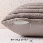 Pallene Faux Fur Plush Throw Pillow Covers 22x22 Set of 2, Luxury Soft Fluffy Striped Decorative Pillow Covers for Sofa, Couch, Living Room, Light Coffee