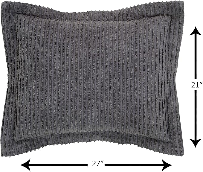Better Trends Chenille Bedspreads Full/Double Size, Gray 100% Cotton Chenille Stripe Design Tufted Bedding Coverlet Soft Lightweight, 96"x110" with 2 Sham, 3 Pieces Set Jullian Collection