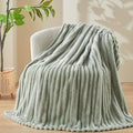 NEWCOSPLAY Super Soft Twin Blanket Sage Green Premium Silky Flannel Fleece 3D Ribbed Jacquard Lightweight Bed Blanket All Season Use (Sage Green Ribbed, Twin(60"x80"))