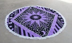 Round Beach Tapestry Turquoise Mandala Throw/Boho Hippie Beach Blanket Roundie/Indian Cotton Bohemian Large Round Table Cloth-Home Decor/Yoga Mat Meditation Picnic Rug (42", Purple)