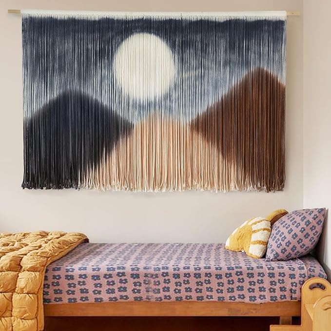 Macrame Wall Hanging Large Macrame Wall Decor Yarn Tapestry Fiber Art Hand Dip-Dye Craftsmanship Cute Boho Home Decor 57" W x 35" L