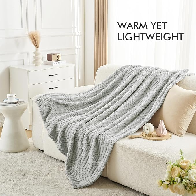 lifein Throw Blanket for Couch-Light Grey Boho Throw Blanket, Soft Fleece Plush Lightweight Blankets&Throws for All Seasons, Fuzzy Decorative Blankets for Livingroom Bed Sofa Chair (50x60, Light Grey)