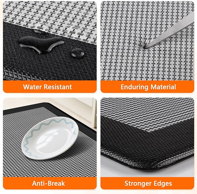 Kitchen Mats, 2PCS Kitchen Rugs for Floor, Cushioned Anti-Fatigue Mats for Kitchen Floor, Non-Slip Standing Desk Mat for Sink, Home, Laundry & Office, 17.3"x30"+17.3"x47" (Black)