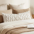 BlissBlush Pure White Decorative Lumbar Pillow Cover 14x36, Boho Long Throw Pillow for Bed, Accent Lumbar Throw Pillow Case, Modern Farmhouse Textured Lumbar Cushion (Cover ONLY)