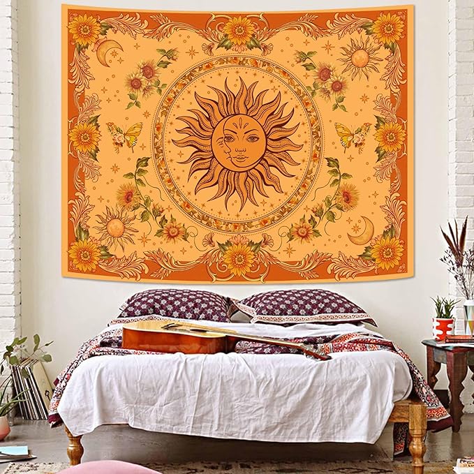 Spenlife Boho Sun and Sunflower Tapestry Bohemian Tapestry for Bedroom Vibrant Tapestries Wall Hanging Bedroom Living Room Wall Art and Home Decor 60x80
