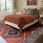 Area Rug 10x12 Rug Machine Washable Non-Slip Low Pile Print Pattern Western Rug for Living Room Bedroom Entryway Tribal Series-Red/Orange