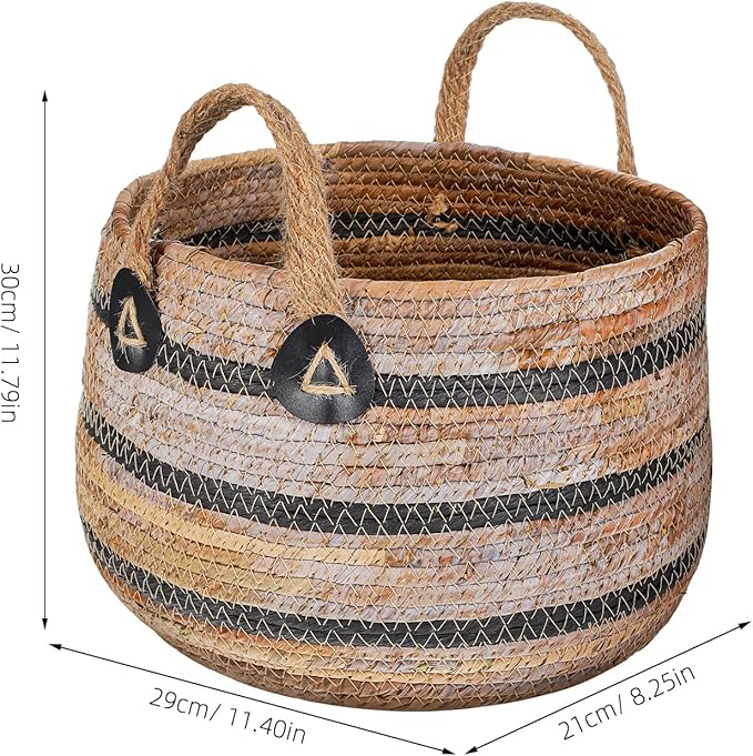 Zerodeko Woven Storage Baskets Straw Planter Basket Toy Blanket Organizer Seagrass Laundry Large Wicker Plant Tree for Dirty Clothes Pillows