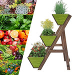 3-Tiers Wooden Raised Garden BedPlanter Box Gardening Outdoor Planter Box Patio Kit Tiered Planter Box Vertical Garden Planter Wood Plant Stand for Patio, Balcony, Freestanding (Carbonized L)