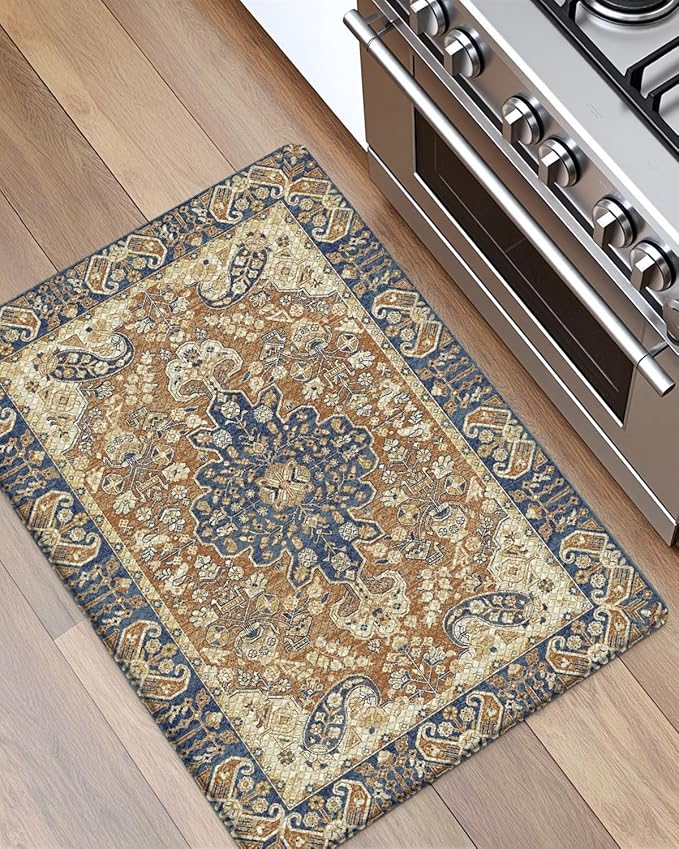 DEXI Kitchen Mats for Floor Cushioned, 23x35 Wide Runner Rug Non Slip, Waterproof Soft Comfort Standing Padded Anti Fatigue Decorative, Brown Beige