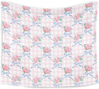 WARDOS Coquette Blue Bow Tapestry, Coquette Room Decor, Preppy Pink Rose Floral Tapestry, Cute Preppy Room Decor Teen Girls, Girly Bedroom Decor, Coquette Stuff, 50x60 Inch
