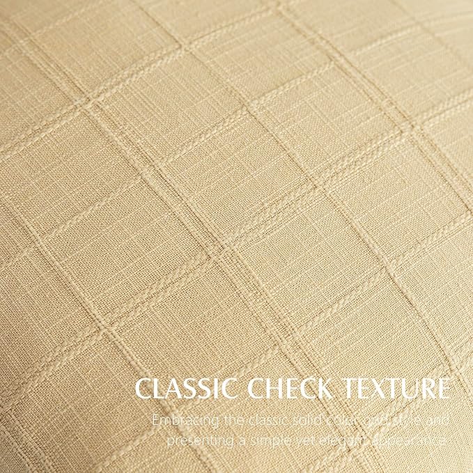 Foindtower Set of 2 Decorative Linen Check Throw Pillow Covers Neutral Farmhouse Vintage Cushion Covers Modern Coastal Boho Home Decor for Sofa Chair Couch Bedroom Living Room,26×26 Inch,Light Yellow