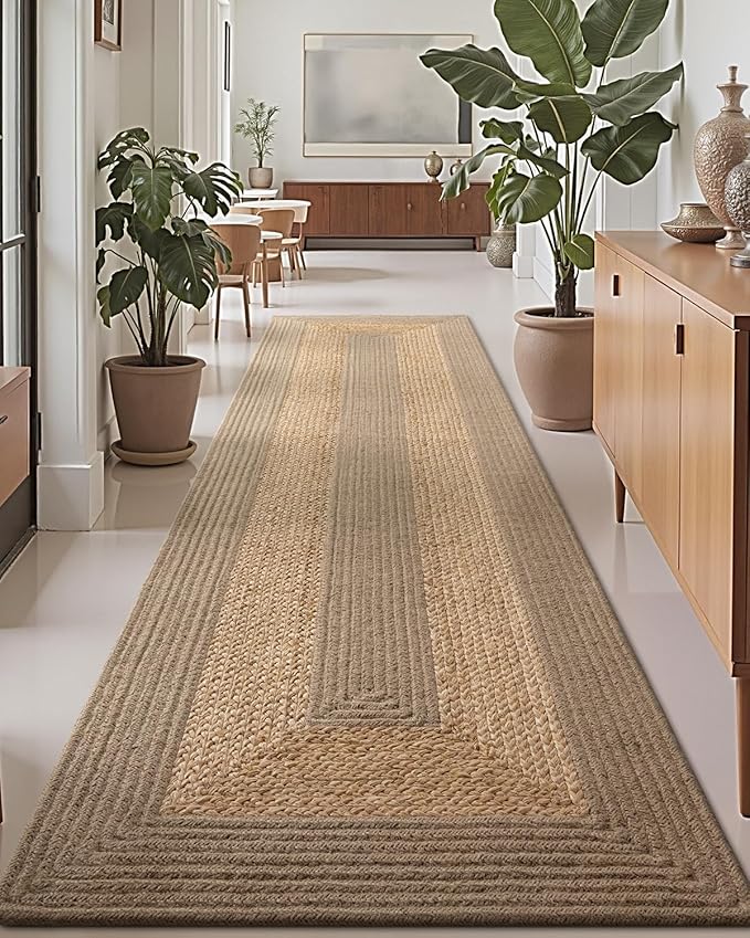LUMI 2x7 Jute and Raffia Braided Runner Rug for Hallway, Natural Rustic Carpet Non Slip, Area Mat Indoor High Traffic for Living Room, Entryway, Kitchen, Laundry