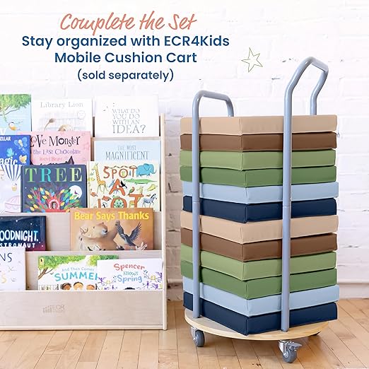 ECR4Kids SoftZone Floor Cushions, Square, Flexible Seating, Earthtone, 6-Piece