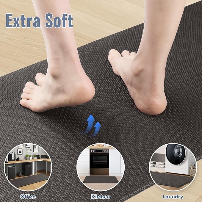 Mattitude Kitchen Mat 2PCS Kitchen Rugs Cushioned Anti-Fatigue Rug Waterproof Standing Desk Mat Kitchen Mats for Floor Kitchen Rug Set for Kitchen, Sink, Office 17.3"×30"+17.3"×59" Dark Grey
