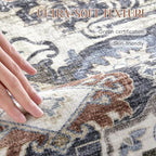 Washable Rug 10x14 Area Rugs: Boho Vintage Distressed Oriental Medallion Neutral Thin Large Rug Carpet for Living Room Bedroom Dining Room Home Office Decor - Blue