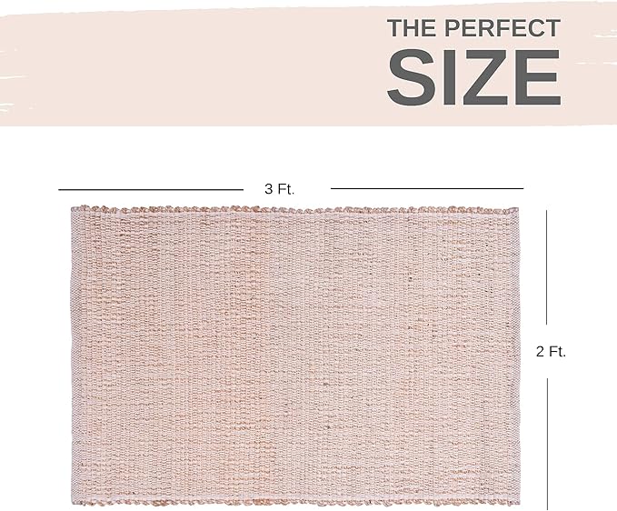 Neutral Jute Boho Rug 2x3 ft Braided Rug 2X3 - Earthy Farmhouse Cotton & Jute Carpet - Braided Rug for Kitchen - Reversible Woven Rug