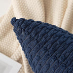 Kevin Textile 12x20 Inch Pillow Cover 1 Pack Boho Decorative Soft Striped Corduroy Lumbar Farmhouse Color Accent Rectangle Cushion Case for Living Room Couch Sofa Bed, Navy Blue