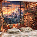 Accnicc Forest Mountain Library Tapestry Fantasy Bookshelf Tapestries Wall Hanging Vintage Watercolor Nature Fairy Library Backdrop Extra Large Tapestry for Bedroom Living Room Classroom 90 x 68 inch