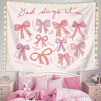 LIANGW Coquette Pink Bow Christian Tapestry Wall Hanging, Preppy Room Decor, God Says I am Christian Verse Wall Blanket Decor for Girls Room Dorm Apartment, 50x60 Inch