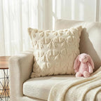 AVOIN colorlife Beige Spring Bow Throw Pillow Covers Set of 2, 18 x 18 Inch Coquette Aesthetic Room Decor Soft Plush Faux Fur Cushion Case for Girls Room