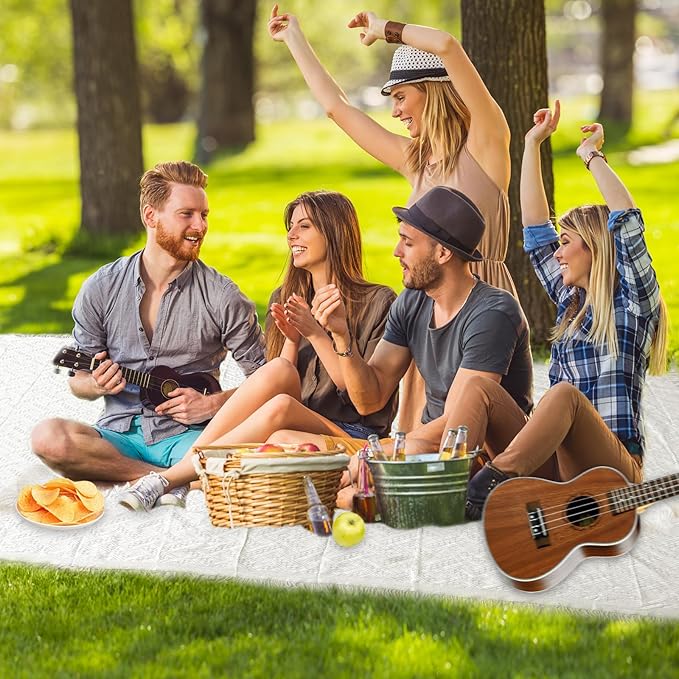165 × 71 Inches Extra Large Outdoor White Picnic Blanket Bohemia Oversize Beach Blanket with Fringe Machine Washable Portable for Spring Summer Camping Beach, Grass Lawn, Park