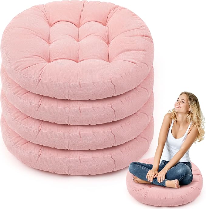 Jerify Floor Pillow Cushions Large Round Square Large Meditation Floor Pillow for Classroom Adult Meditation Picnic Party Seating Learning Daycare School(Round,Pink,4 Pcs)