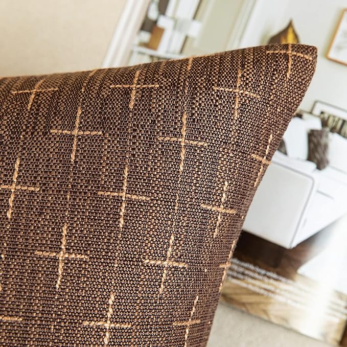 MIULEE Pack of 2 Decorative Burlap Linen Euro Sham Brown Throw Pillow Covers Modern Farmhouse Vintage Pillowcases Rustic Woven Textured Cushion Cover for Sofa Couch Bed 26x26 Inch Dark Coffee