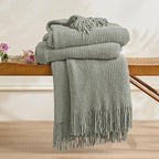 inhand Throw Blanket for Couch Bed,Chunky Chenille Woven Soft Blankets with Tassels, Cozy Boho Farmhouse Fall Winter Decor,Warm for Women,60"x80",Extra Thick-Light Grey