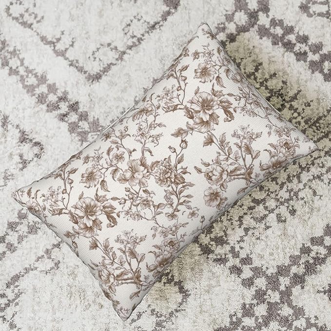 Brown Pillow Covers 12x20 Inch Set of 2 Chinoiserie Floral Throw Pillows Vintage Rustic Toile Flower Decorative Pillow Cases Outdoor Chinoiserie Decor Lumbar Cushion Case for Couch Sofa Bed