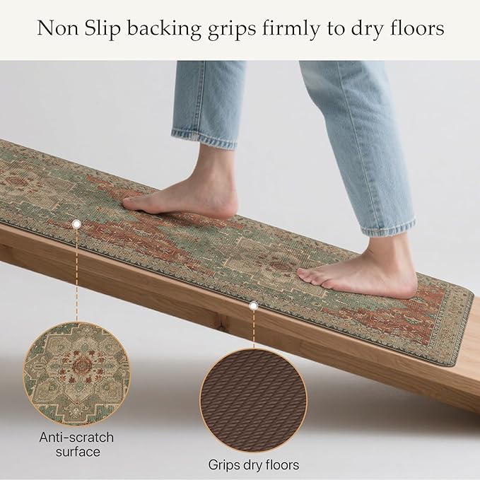 GENIMO Kitchen Mats for Floor 2PCs, Washable Anti Fatigue Mat for Cushioned, 17.3"x59"+17.3"x30", Waterproof Kitchen Rugs, Non Slip Comfort Standing Mat Rug for Home, Sink, Laundry, Multi