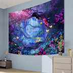Apdidl Forest Nature Room Decor Tapestry Wall Hanging, Fantasy Trees Butterfly Mushroom Tapestries for Bedroom, Blue Colorful Floral Magical Plants Jungle Landscape Backdrop for Living Room 51"X60"