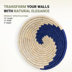 Wicker Village | Handmade Woven Wall Basket Décor | Boho Wall Art | Hanging Accent Rustic Natural Sabai Grass | Blue and Beige | 10" L x 10" W x 2" H