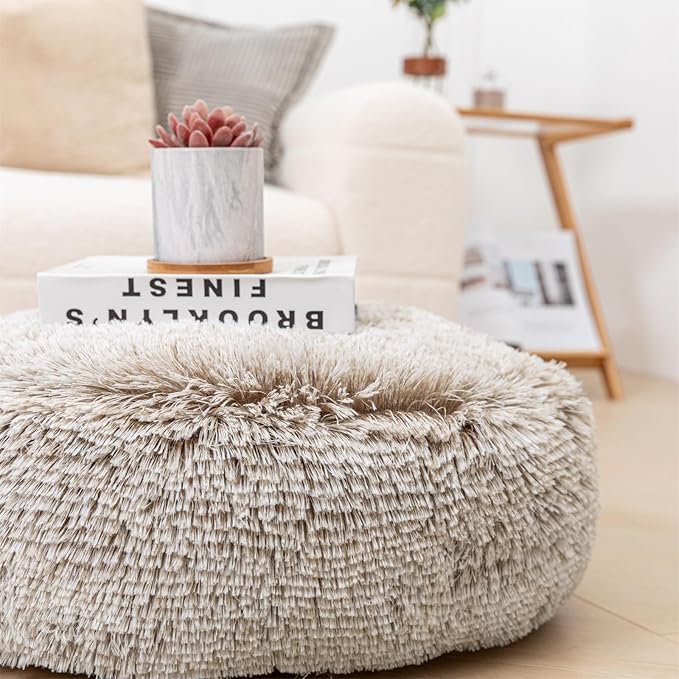 Asuprui Soft Floor Pillow Large Floor Cushion for Sitting Fur Meditation Pillow Premium Yoga Pillow for Living Room Bedroom Balcony Outdoor (Snow Coffee Floor Pillow with Insert)